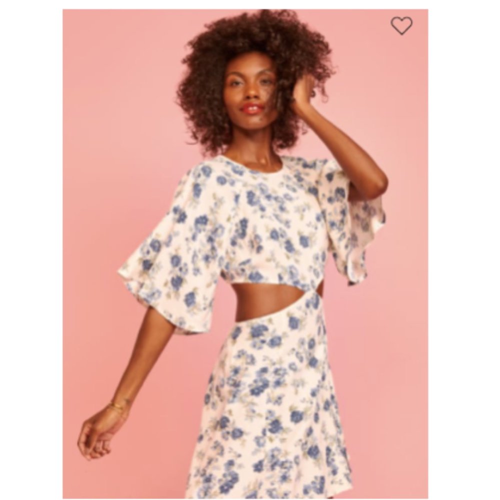 Reformation Floral White Blue Cut Out Lenni Dress